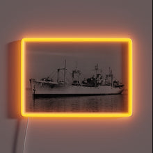 Load image into Gallery viewer, Nautical nostalgia decor with vibrant glow of USS Mazama sign