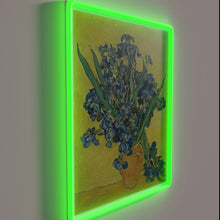 Load image into Gallery viewer, Vincent van Gogh's iconic 'Irises' painting recreated in vibrant neon.