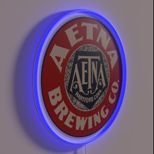 Load image into Gallery viewer, Vintage style Aetna Beer sign with colorful RGB neon accents