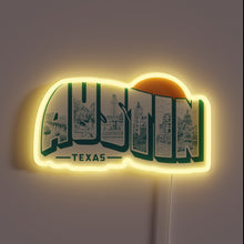 Load image into Gallery viewer, Vintage Austin Texas neon sign with cityscape.