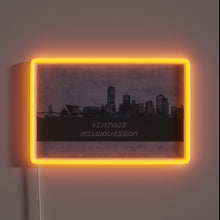 Load image into Gallery viewer, Retro style Milwaukee cityscape in vibrant colorful glowing neon lights