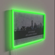 Load image into Gallery viewer, Vintage Milwaukee vibes in this retro-style neon cityscape sign.