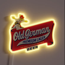 Load image into Gallery viewer, Old German Premium Lager neon sign with dancing mascot and retro logo.