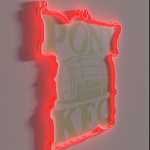 Load image into Gallery viewer, Retro pony keg bar sign with vibrant multicolor LED accents.