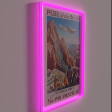 Load image into Gallery viewer, Vintage travel poster inspired glow of vibrant Peru in neon