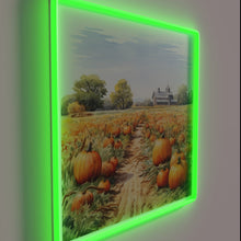 Load image into Gallery viewer, Whimsical watercolor rustic pumpkin patch illustration in vibrant RGB neon