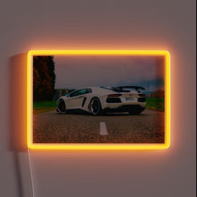 Load image into Gallery viewer, Eye-catching white Lamborghini neon sign with vibrant RGB color accents.