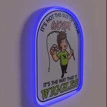 Load image into Gallery viewer, Vintage neon fishing theme art decor with worm motif.