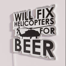 Load image into Gallery viewer, Unique Beer-Inspired Helicopter Repair Shop Sign with Colorful Neon Lights