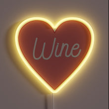 Load image into Gallery viewer, Vibrant wine heart shaped neon sign with colorful RGB accents