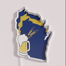 Load image into Gallery viewer, Brewery brand identity illuminated by vibrant Wisconsin border neon lights