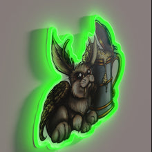 Load image into Gallery viewer, Vibrant purple and green neon glow of mythical Wolpertinger creature.
