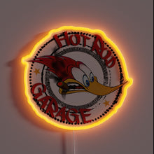Load image into Gallery viewer, Woodpecker hot rod garage neon sign.