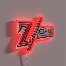 Load image into Gallery viewer, Customizable Z28 Camaro logo illuminated in vibrant multicolor LED.