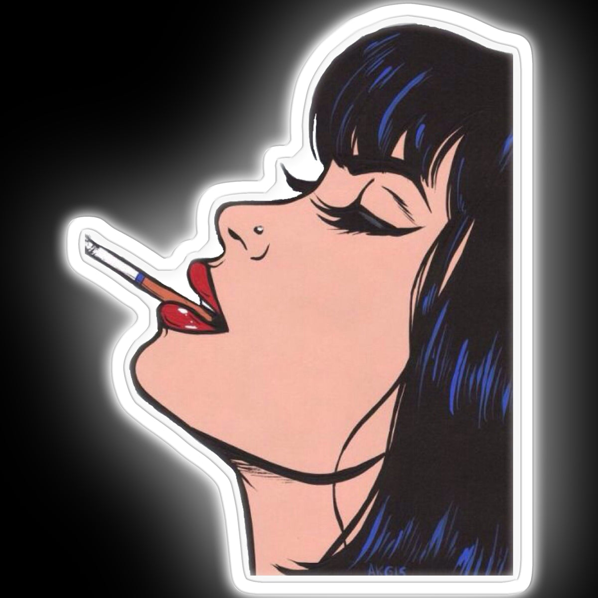 smoking cigarette art Woman smoking cigarette Pop art neon sign
