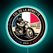 Load image into Gallery viewer, Col de la Bonette Route des Grandes Alpes Motorcycle RGB neon sign lightblue
