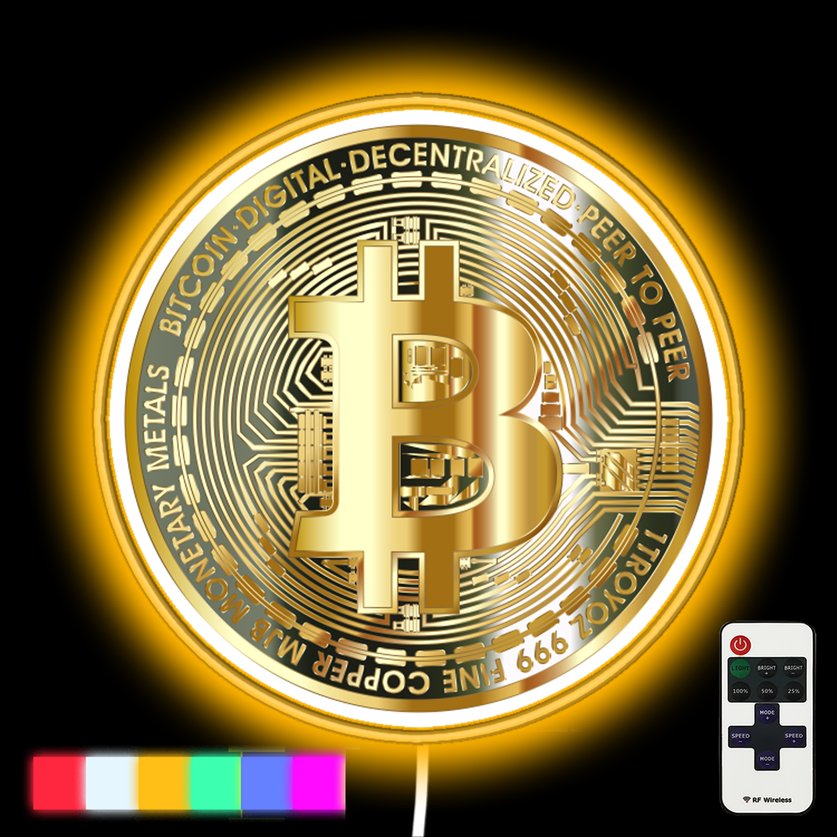 Golden Bitcoin Coin Bitcoin Investor Logo Crypto Fan neon led