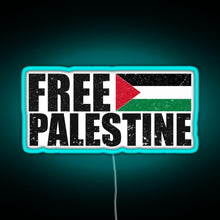 Load image into Gallery viewer, FREE PALESTINE FREE GAZA PALESTINE FLAG ARABIC RGB neon sign lightblue