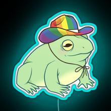 Load image into Gallery viewer, Gay Pride Cowboy Frog RGB neon sign lightblue