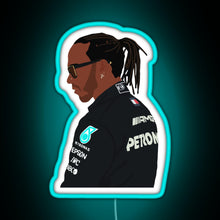 Load image into Gallery viewer, Lewis Hamilton for Mercedes at 2021 pre season testing at Bahrain RGB neon sign lightblue