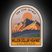 Load image into Gallery viewer, Million Dollar Highway Colorado Retro Travel Emblem RGB neon sign white