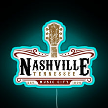 Load image into Gallery viewer, Nashville Tennessee Music City USA America Gift RGB neon sign lightblue