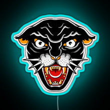 Load image into Gallery viewer, Old school Kitty cat Orange and black RGB neon sign lightblue