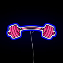 Load image into Gallery viewer, pink curved barbell RGB neon sign blue