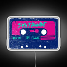 Load image into Gallery viewer, Synthwave Retrowave Aesthetic Vintage Drive Laser Cassette design RGB neon sign white