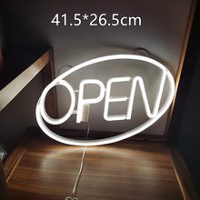 Load image into Gallery viewer, white neon sign OPEN bar