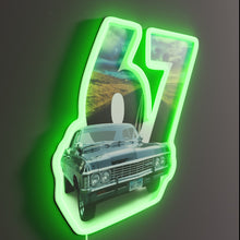 Load image into Gallery viewer, 1967 Chevy Impala RGB neon sign, side view lit showing the depth of the acrylic sign