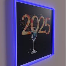 Load image into Gallery viewer, Neon lit &#39;2025 Celebrations&#39; wall decor in vibrant RGB colors