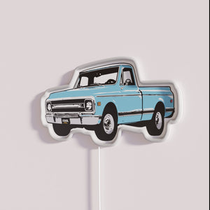 Vibrant 69/70 light blue Ford C truck themed neon lighting decor