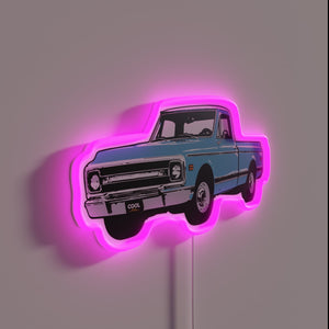 Vintage 1969-1970 Chevy Truck Retro Light Blue Neon Sign