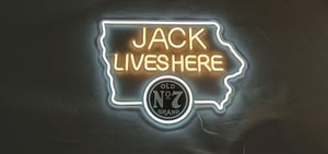 Jack lives here no 7 neon sign IOWA