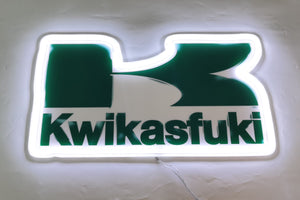 Kwifasfuki neon sign radiating with colorful lights, creating a dynamic and eye-catching display for a fun and playful atmosphere