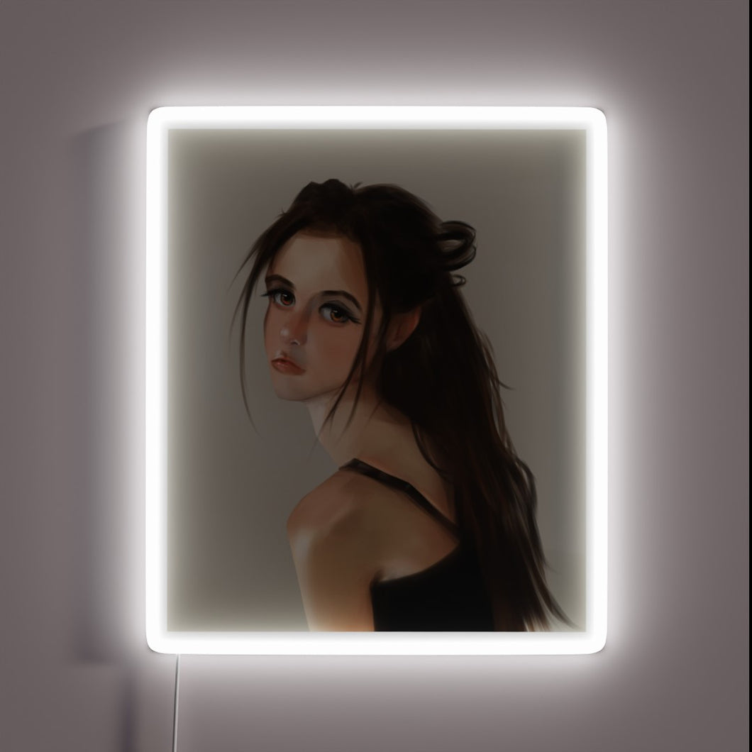 Vibrant RGB Neon Art Display Featuring Adorable Woman Portrait