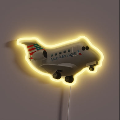 Unique, handcrafted CRJ700 aircraft-inspired neon sign with vibrant RGB lighting.