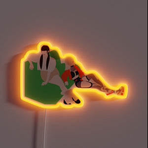 Aespa Group's Giselle and Ae Icons in Colorful Neon Sign.