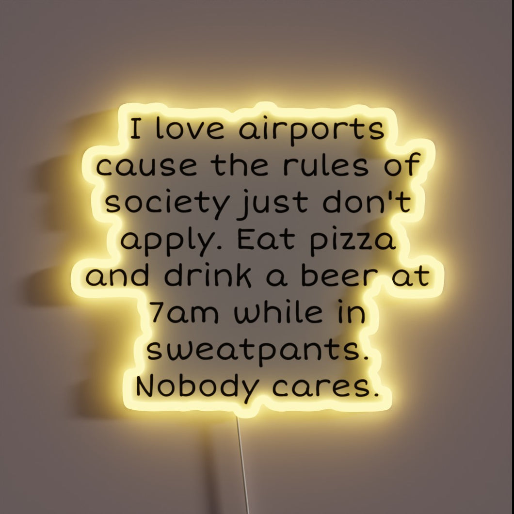 Colorful neon sign bringing airport vibes to your home space