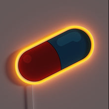 Load image into Gallery viewer, Akira pill neon sign – inspired by the iconic red-and-blue capsule from the legendary anime film *Akira*. A bold symbol of rebellion, cyberpunk culture, and 80s dystopian aesthetics.