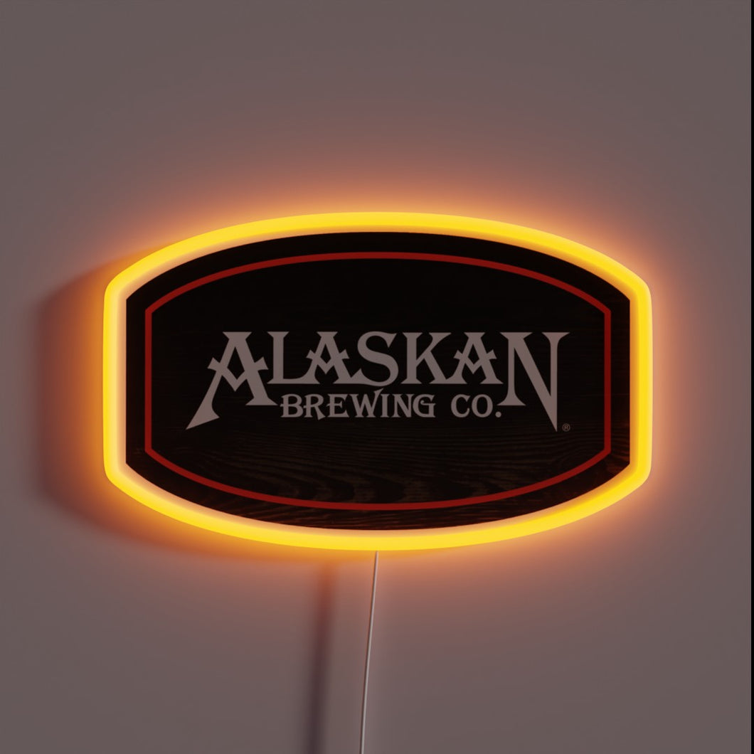 Alaskan Brewing Co. neon sign with yellow LED border