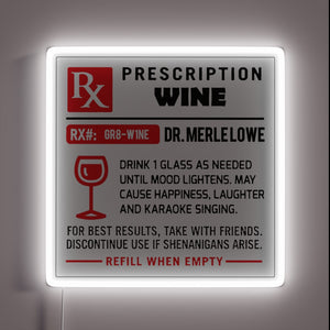 Vibrant Neon Sign Reading 'Alcohol Prescriptions' in Bright RGB Wine Colors