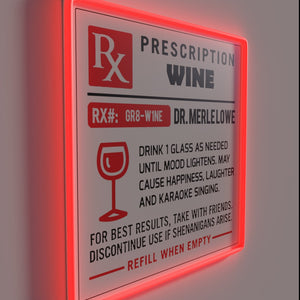 Neon Liquor Prescription Sign with Wine and RGB Color Options