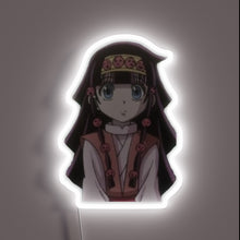 Load image into Gallery viewer, Alt text: &quot;Anime-style neon sign of a young girl with large blue eyes, long dark hair adorned with pink skull-shaped ornaments, and wearing a traditional robe with a headband.&quot;
