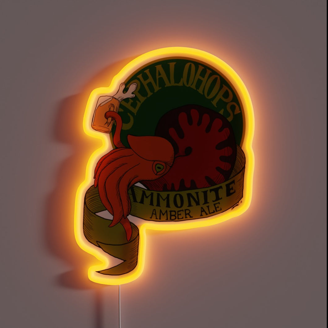 Electrify your bar with this vibrant ammonite-inspired amber ale sign