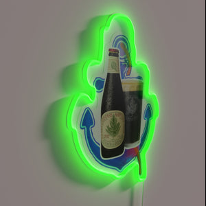 Vibrant RGB neon decor lighting featuring an anchor steam bottle.