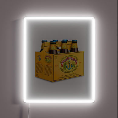 Vintage-inspired Anchor Steam Brewery neon sign with colorful RGB accents.
