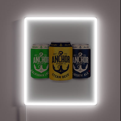 Glowing anchor steam logo illuminated by vibrant RGB neon lights