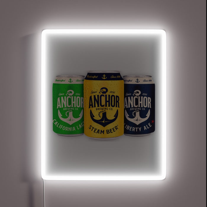 Glowing anchor steam logo illuminated by vibrant RGB neon lights